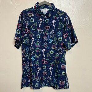 Funny Guy Creation Men's Shirt Short Sleeve Neon Christmas Blue‎ Size Medium